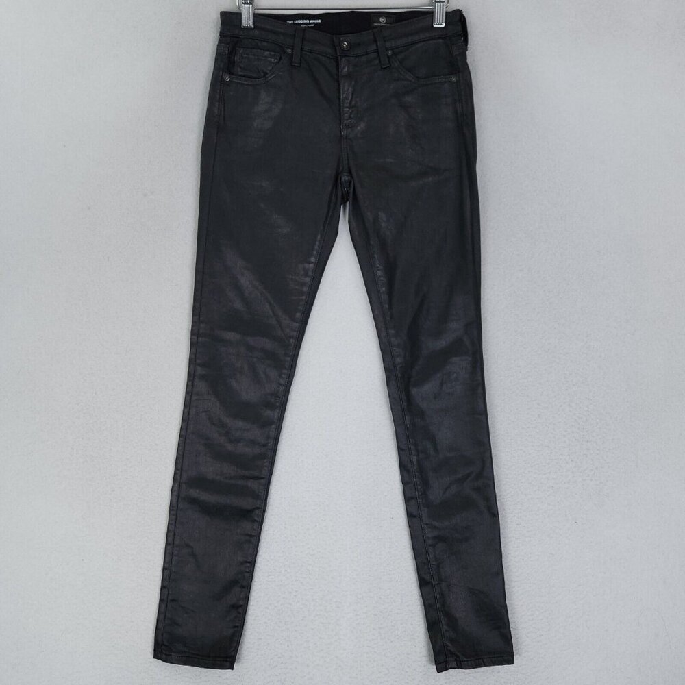 AG Jeans Womens 25 Black Waxed Coated The Legging Super Skinny Ankle Classic